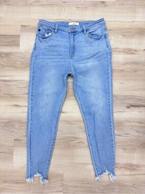 KanCan Blue Frayed Step Hem Skinny Jeans Women 15/31 light wash stretch